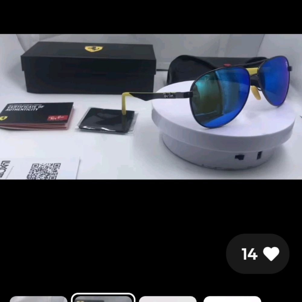 Ray-Ban Scuderia Ferrari Aviator Sunglasses with Blue Lenses and Yellow Temples - Picture 3 of 10